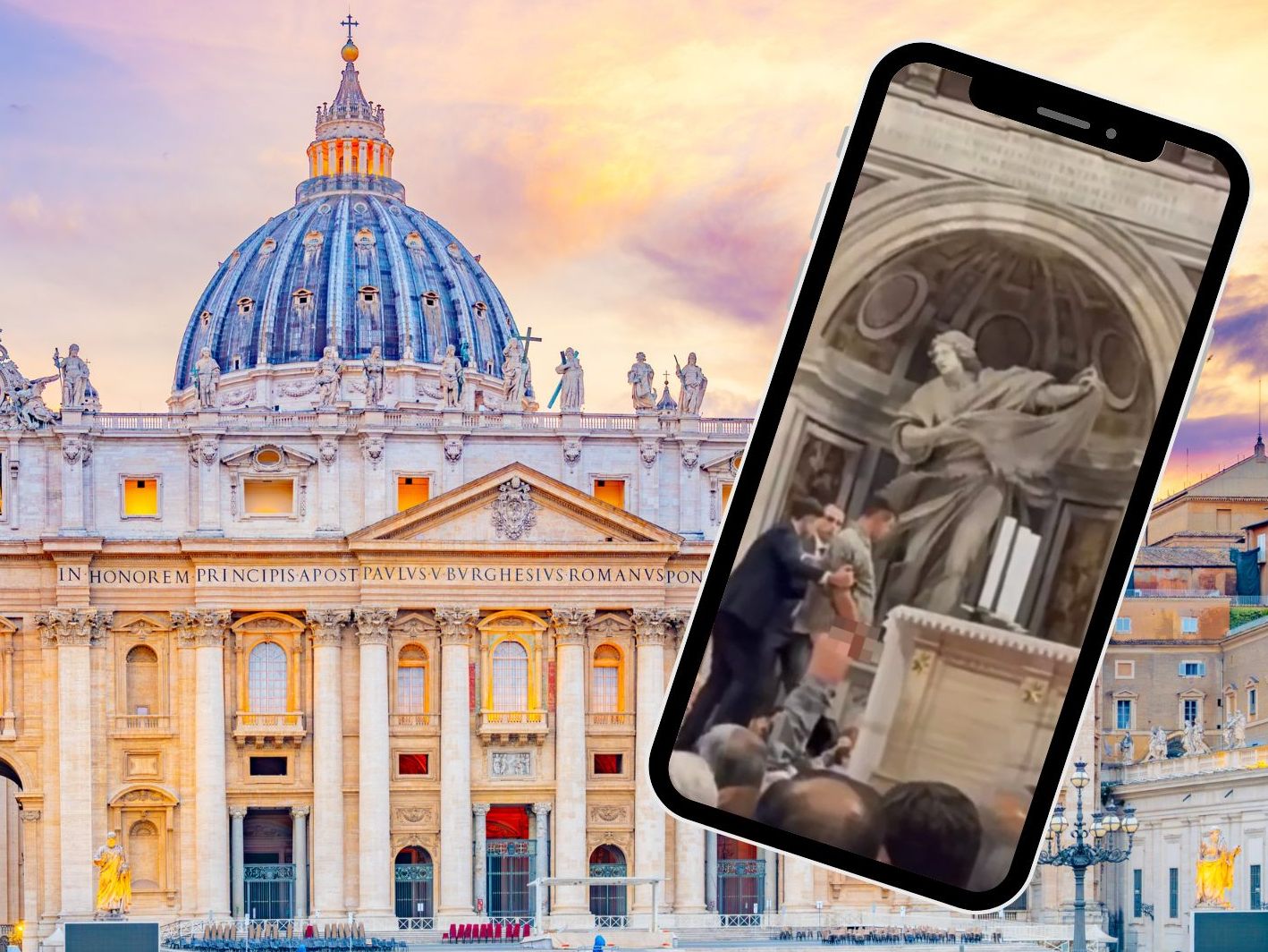 Ein Mann uriniert vor hunderten Besuchern am Hauptaltar des Petersdoms. Ein Mann uriniert vor hunderten Besuchern am Hauptaltar des Petersdoms.